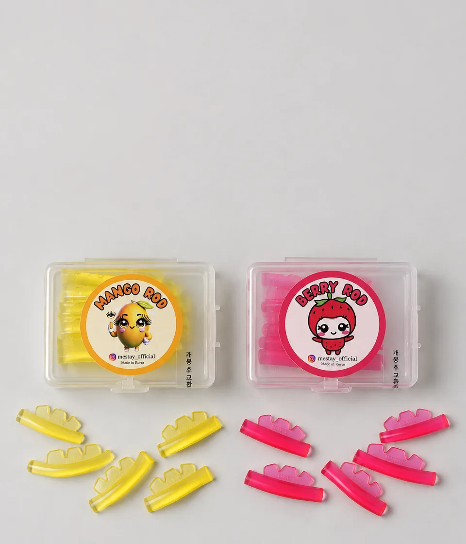 Mestay Mango and Berry lash lift rods with their cases