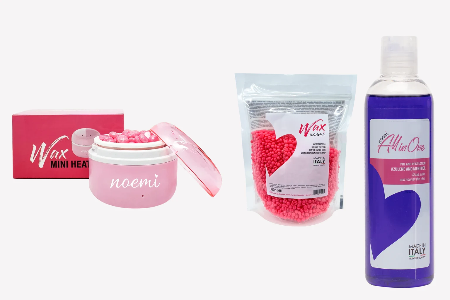 Compact mini wax heater with a silicone pot of pink hard wax and spatulas for brow waxing
